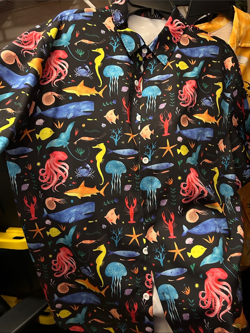 Men's Black Ocean Creatures Print Shirt - Vibrant Sea Life Design